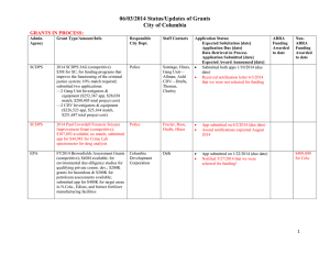 06/03/2014 Status/Updates of Grants City of Columbia GRANTS IN PROCESS: