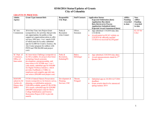 03/04/2014 Status/Updates of Grants City of Columbia GRANTS IN PROCESS: