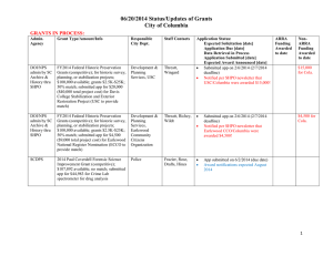 06/20/2014 Status/Updates of Grants City of Columbia GRANTS IN PROCESS: