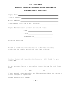 CITY OF COLUMBIA REGULATED INDUSTRIAL WASTEWATER SURVEY QUESTIONNAIRE (DISCHARGE PERMIT APPLICATION)