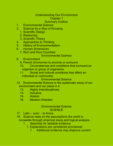 Understanding Our Environment Chapter 1 Summary Outline: 1.