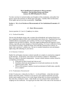 Ph.D. Qualification Examination in Microeconomics Examiners:  Borcherding, Denzau and Filson