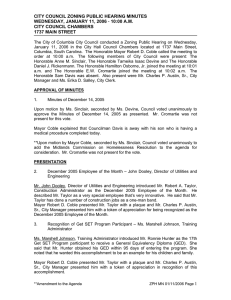 CITY COUNCIL ZONING PUBLIC HEARING WEDNESDAY, JANUARY 11, 2006 CITY COUNCIL CHAMBERS