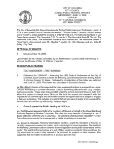 CITY OF COLUMBIA  CITY COUNCIL ZONING PUBLIC HEARING MINUTES