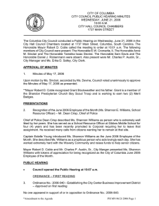 CITY OF COLUMBIA CITY COUNCIL PUBLIC HEARING MINUTES WEDNESDAY, JUNE 21, 2006