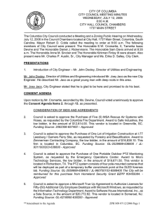 CITY OF COLUMBIA CITY COUNCIL MEETING MINUTES WEDNESDAY, JULY 12, 2006