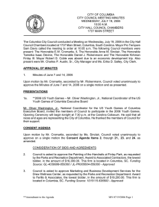 CITY OF COLUMBIA CITY COUNCIL MEETING MINUTES WEDNESDAY, JULY 19, 2006