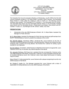 CITY OF COLUMBIA CITY COUNCIL MEETING MINUTES WEDNESDAY, JULY 26, 2006