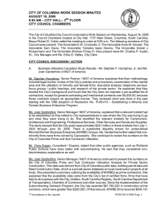 CITY OF COLUMBIA WORK SESSION MINUTES AUGUST 16, 2006 FLOOR