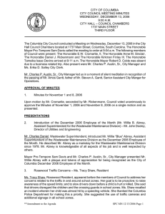 CITY OF COLUMBIA  CITY COUNCIL MEETING MINUTES WEDNESDAY, DECEMBER 13, 2006