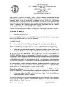 CITY OF COLUMBIA  CITY COUNCIL DISTRICT IV EVENING MEETING MINUTES