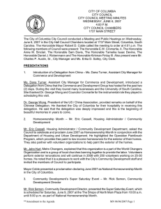 CITY OF COLUMBIA  CITY COUNCIL CITY COUNCIL MEETING MINUTES
