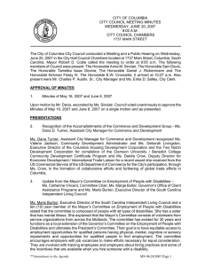 CITY OF COLUMBIA CITY COUNCIL MEETING MINUTES WEDNESDAY, JUNE 20, 2007