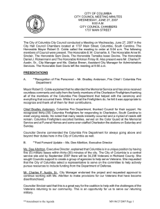 CITY OF COLUMBIA CITY COUNCIL MEETING MINUTES WEDNESDAY, JUNE 27, 2007