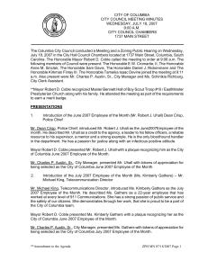 CITY OF COLUMBIA  CITY COUNCIL MEETING MINUTES WEDNESDAY, JULY 18, 2007