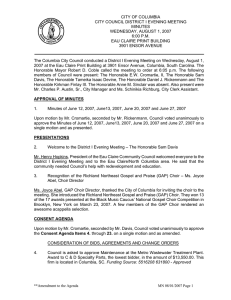CITY OF COLUMBIA  CITY COUNCIL DISTRICT I EVENING MEETING MINUTES