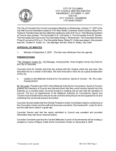 CITY OF COLUMBIA  CITY COUNCIL MEETING MINUTES WEDNESDAY, OCTOBER 17, 2007