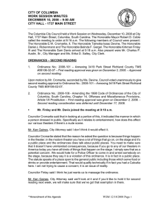 CITY OF COLUMBIA WORK SESSION MINUTES DECEMBER 10, 2008 – 9:00 AM
