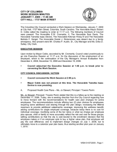 CITY OF COLUMBIA WORK SESSION MINUTES JANUARY 7, 2009 – 11:00 AM