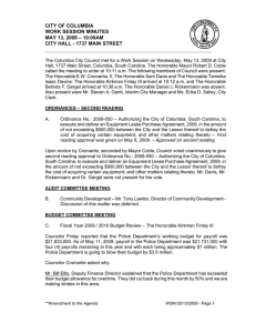 CITY OF COLUMBIA WORK SESSION MINUTES MAY 13, 2009 – 10:00AM