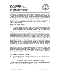 CITY OF COLUMBIA WORK SESSION MINUTES DECEMBER 9, 2009 – 9:00 A.M.