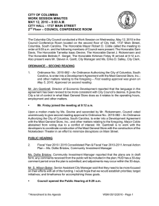 CITY OF COLUMBIA WORK SESSION MINUTES MAY 12, 2010 – 9:00 A.M.