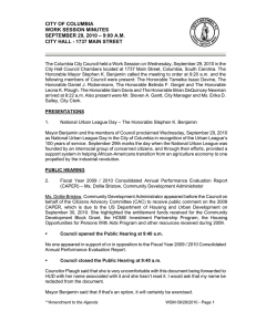 CITY OF COLUMBIA WORK SESSION MINUTES SEPTEMBER 29, 2010 – 9:00 A.M.