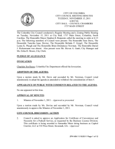 CITY OF COLUMBIA  CITY COUNCIL MEETING MINUTES TUESDAY, NOVEMBER 15, 2011