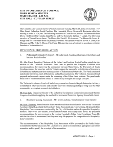 CITY OF COLUMBIA CITY COUNCIL WORK SESSION MINUTES