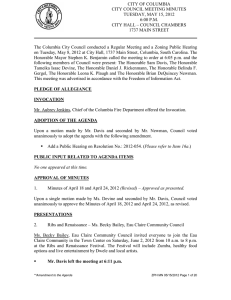 CITY OF COLUMBIA CITY COUNCIL MEETING MINUTES TUESDAY, MAY 15, 2012 t