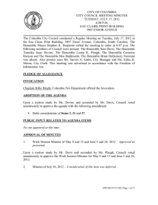 CITY OF COLUMBIA CITY COUNCIL MEETING MINUTES TUESDAY, JULY 17, 2012