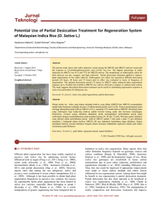Jurnal Teknologi Potential Use of Partial Desiccation Treatment for Regeneration System (O. Sativa
