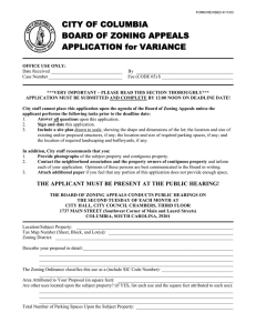 CITY OF COLUMBIA BOARD OF ZONING APPEALS APPLICATION for VARIANCE
