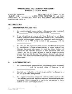 WAREHOUSING AND LOGISTICS AGREEMENT FOR CISCO GLOBAL HUBS