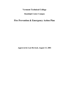 Fire Prevention &amp; Emergency Action Plan Vermont Technical College Randolph Center Campus