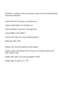 This PDF is a selection from an out-of-print volume from... of Economic Research Volume Title: R &amp; D, Patents, and Productivity