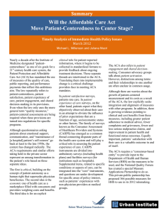 Will the Affordable Care Act Move Patient-Centeredness to Center Stage? Summary