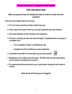 Level 6 (Course 1) – Summer Math Packet Kids’ Information Page