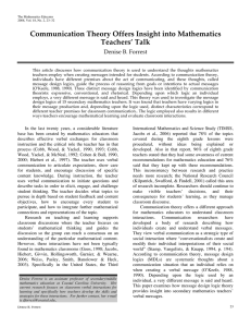 Communication Theory Offers Insight into Mathematics Teachers’ Talk Denise B. Forrest