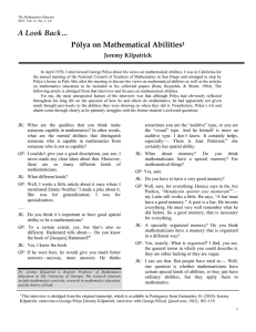 A Look Back… Pólya on Mathematical Abilities Jeremy Kilpatrick