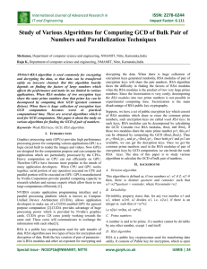 Study of Various Algorithms for Computing GCD of Bulk Pair... Numbers and Parallelization Techniques  ISSN: 2278-6244