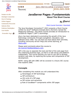 JavaServer Pages Fundamentals About This Short Course By