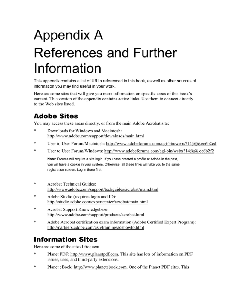 Appendix A References And Further Information