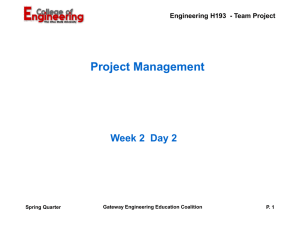 Project Management Week 2  Day 2 Gateway Engineering Education Coalition