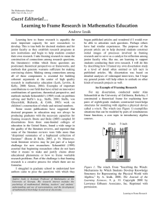 Guest Editorial… Learning to Frame Research in Mathematics Education Andrew Izsák