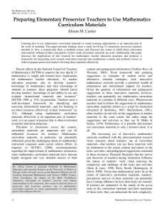 Preparing Elementary Preservice Teachers to Use Mathematics Curriculum Materials Alison M. Castro