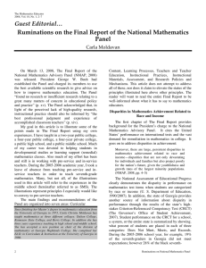 Guest Editorial… Ruminations on the Final Report of the National Mathematics Panel