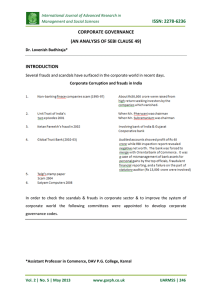 ISSN: 2278-6236 CORPORATE GOVERNANCE (AN ANALYSIS OF SEBI CLAUSE 49) INTRODUCTION