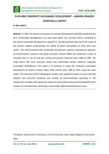 ISSN: 2278-6236 EVOLVING CORPORATE SUSTAINABLE DEVELOPMENT – ANDHRA PRADESH PAPER MILLS LIMITED