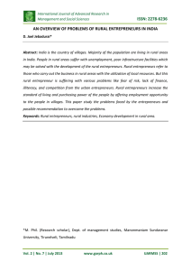 ISSN: 2278-6236 AN OVERVIEW OF PROBLEMS OF RURAL ENTREPRENEURS IN INDIA